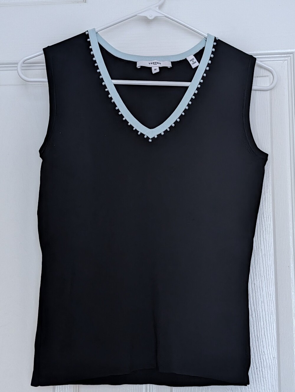 Vero Moda Black Sleeveless V-Neck Tank with Light Blue Trim